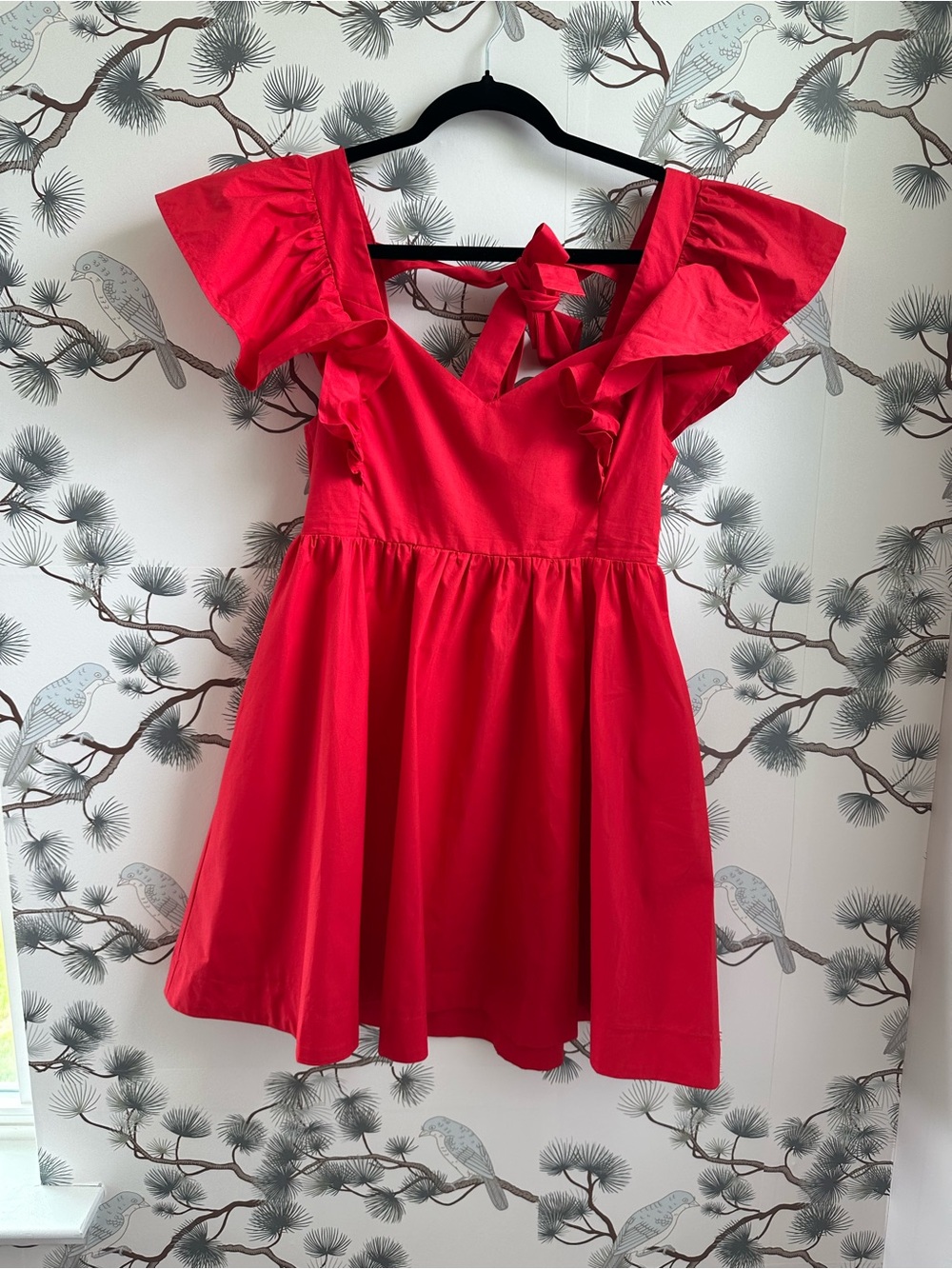 NWT Day + Moon Red Ruffle Sleeve Tie Back Cotton Mini Dress Medium